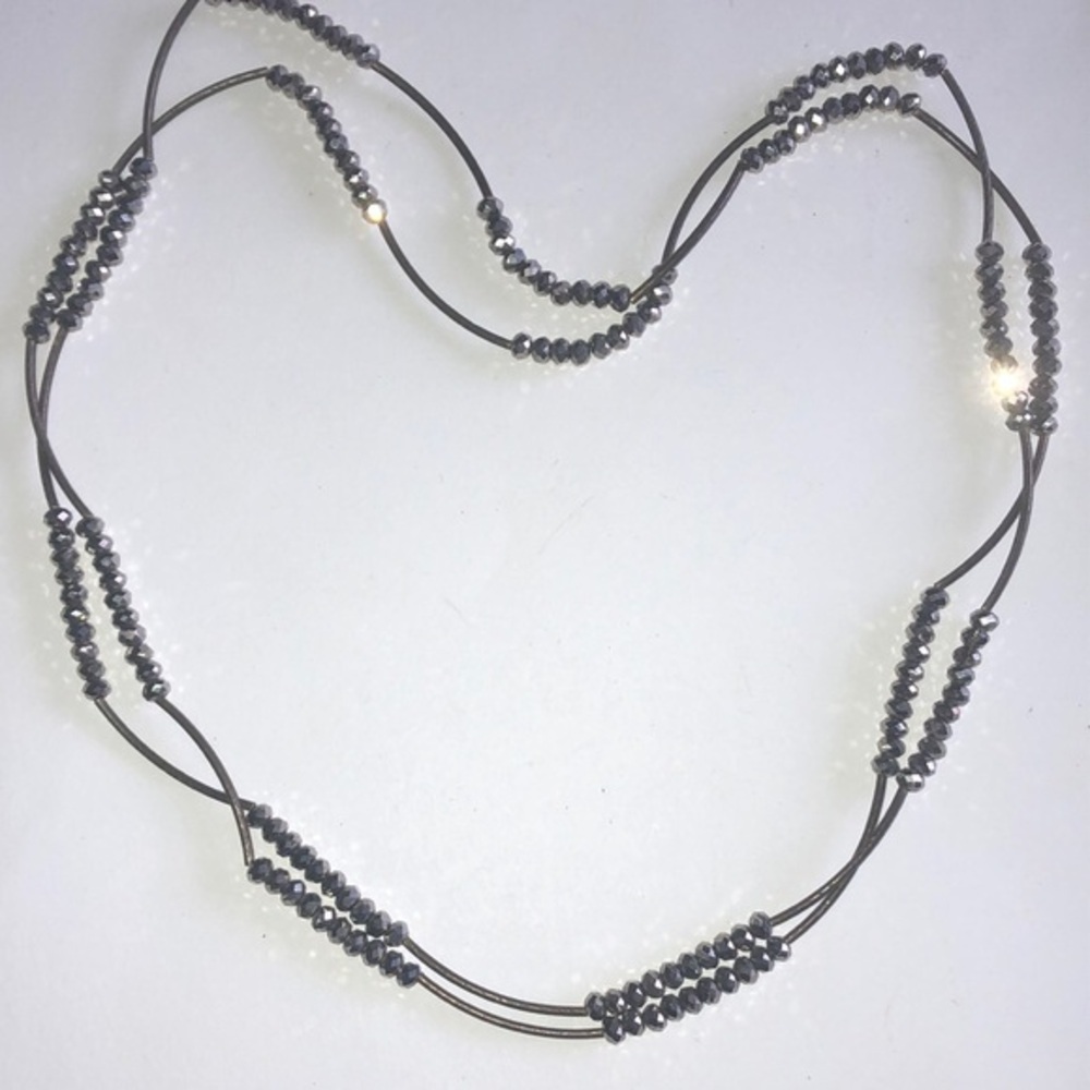 Gunmetal Gray Metallic Glass Beaded Boho Necklace - Picture 1 of 8